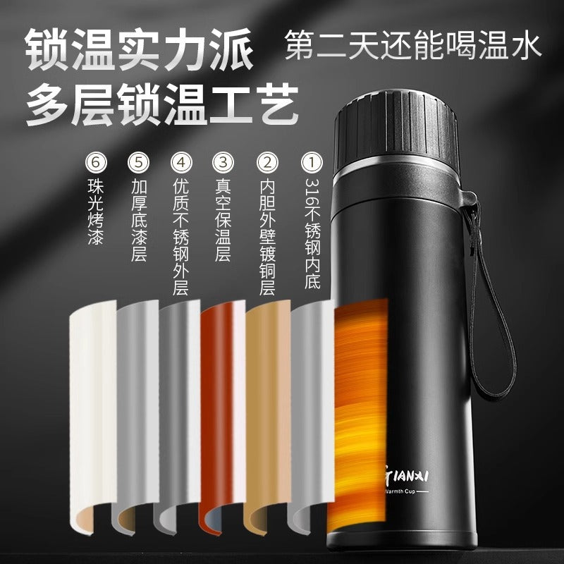 捷安玺大容量泡茶杯户外便捷316不锈钢茶水分离杯商务办公保温杯Large-Capacity Tea Cup: Convenient for Outdoor Use, 316 Stainless Steel Tea-Water Separation Cup, Insulated Business and Office Water Bottle