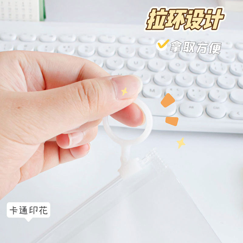 MOKA魔卡卡通指环拉链pvc拉边袋学生透明防水收纳袋办公文具MOKA Magic Card Cartoon Ring Zipper PVC Pouch—Transparent Waterproof Storage Bag for Students and Office Supplies