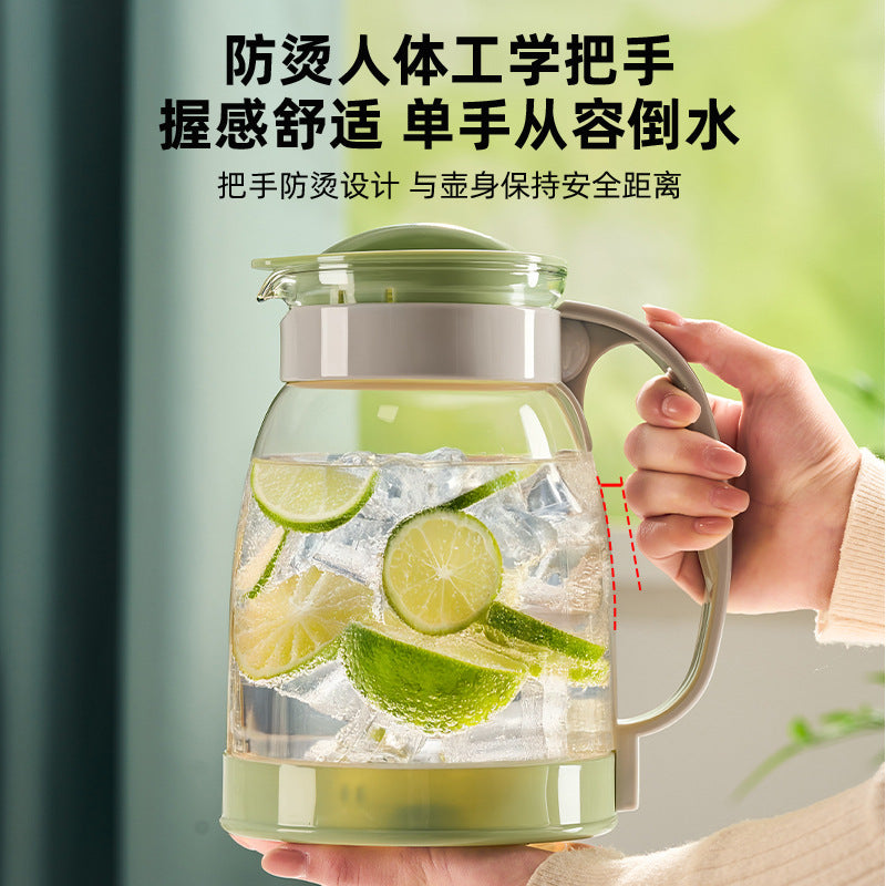 天喜大容量玻璃冷水壶家用办公耐热泡茶壶凉白开水果汁壶 Tianxi Large-Capacity Glass Water Jug—Heat-Resistant Teapot for Home and Office Use; Ideal for Tea, Chilled Water, and Fruit Juice