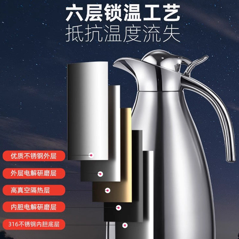 欧式2升商用不锈钢保温壶 家用热水瓶大容量保温瓶暖水壶开水瓶2-Liter Stainless Steel Thermos, Large-Capacity Household Thermos, Insulated Water Bottle, Hot Water Bottle