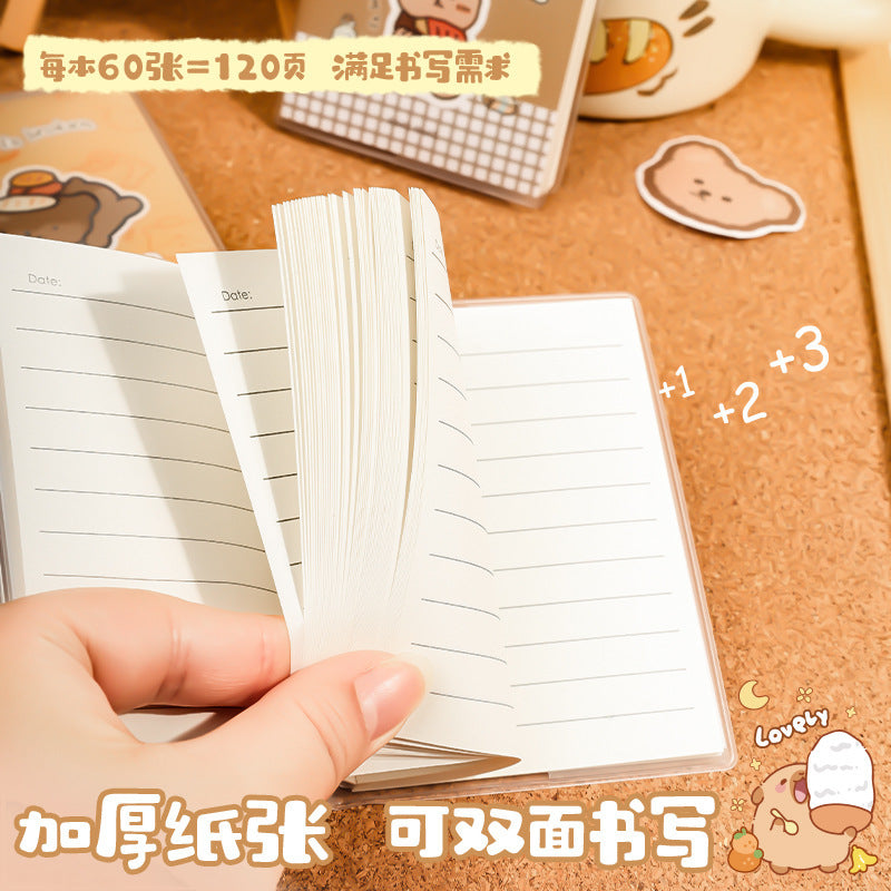 卡皮巴拉熊猫可爱A7胶套本迷你口袋本便携记事本少女心高颜值本子Capybara Panda Cute A7 Rubber-Covered Notebook, Mini Pocket Notebook, Portable Notepad, Girly and Stylish Notebook