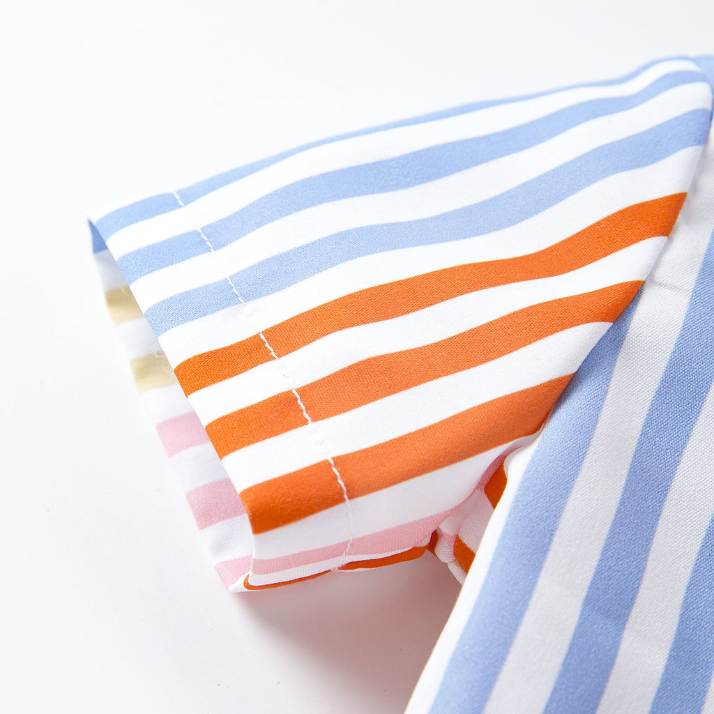 男婴童夏季套装宝宝卡通贴布小熊条纹短袖衬衫休闲短裤2件套Summer Outfit Set for Baby Boys: 2-Piece Set with Cartoon Bear Patch, Striped Short-Sleeve Shirt, and Casual Shorts