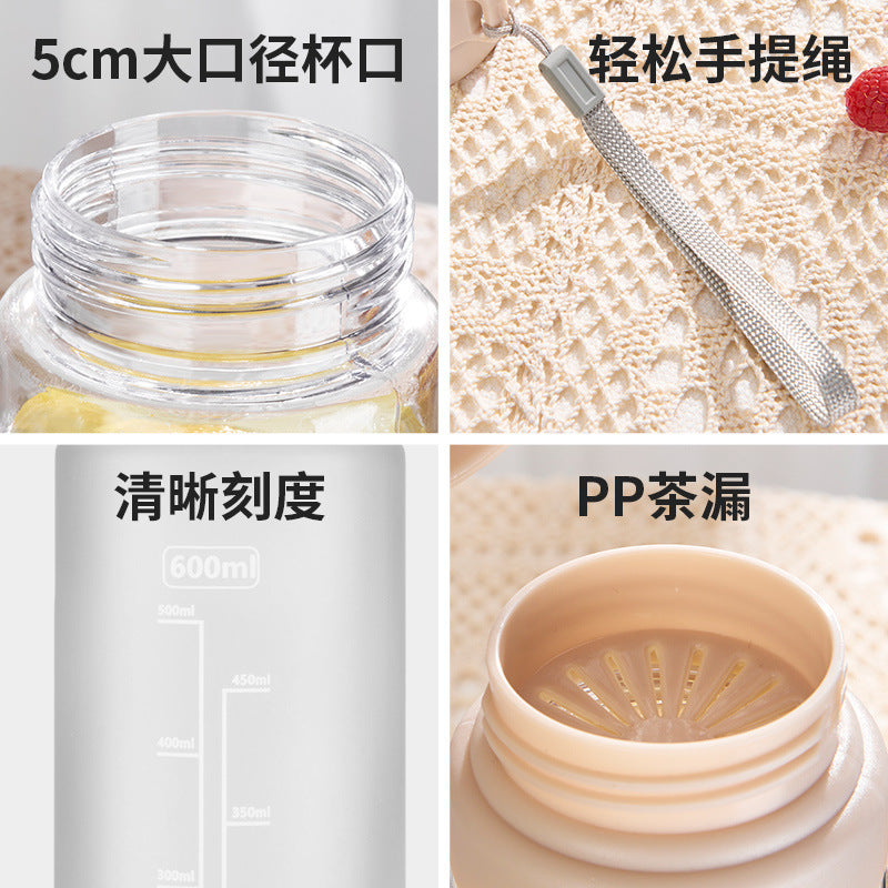 耐高温简约防摔带刻度透明塑料杯 户外登山便携ins风运动水杯High-Temperature-Resistant, Minimalist, Shatter-Resistant, Graduated Transparent Plastic Cup—Portable Outdoor Hiking and Sports Water Bottle