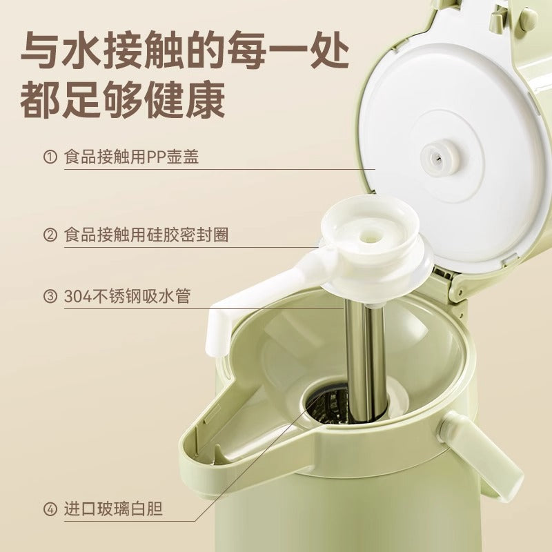 气压式白胆保温热水壶按压出水热水瓶保温壶家用大容量开水瓶暖壶Pressure-Type White-Lined Insulated Hot Water Kettle with Push-Button Dispenser; Household Large-Capacity Hot Water Kettle