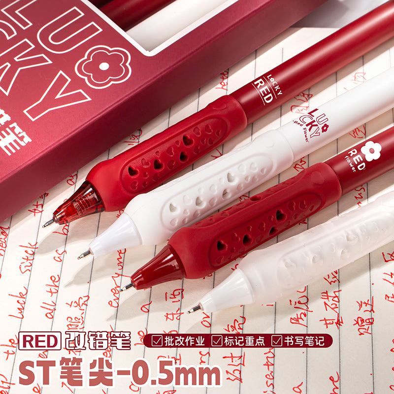 MOKA透明玫瑰花红色改错笔高颜值按动笔中性笔学生文具速干签字笔MOKA Transparent Rose Red Correction Pen—Stylish Push-Button Ballpoint Pen, Student Stationery, Quick-Drying Signing Pen