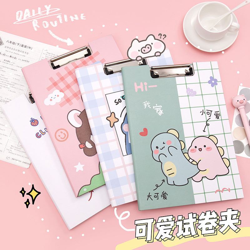 卡通恐龙办公资料学生写字垫板试卷板夹A4桌面收纳文件夹板文具Cartoon Dinosaur Office Supplies: Student Writing Pad, Test Paper Holder, A4 Desktop Organizer, File Folder, Stationery