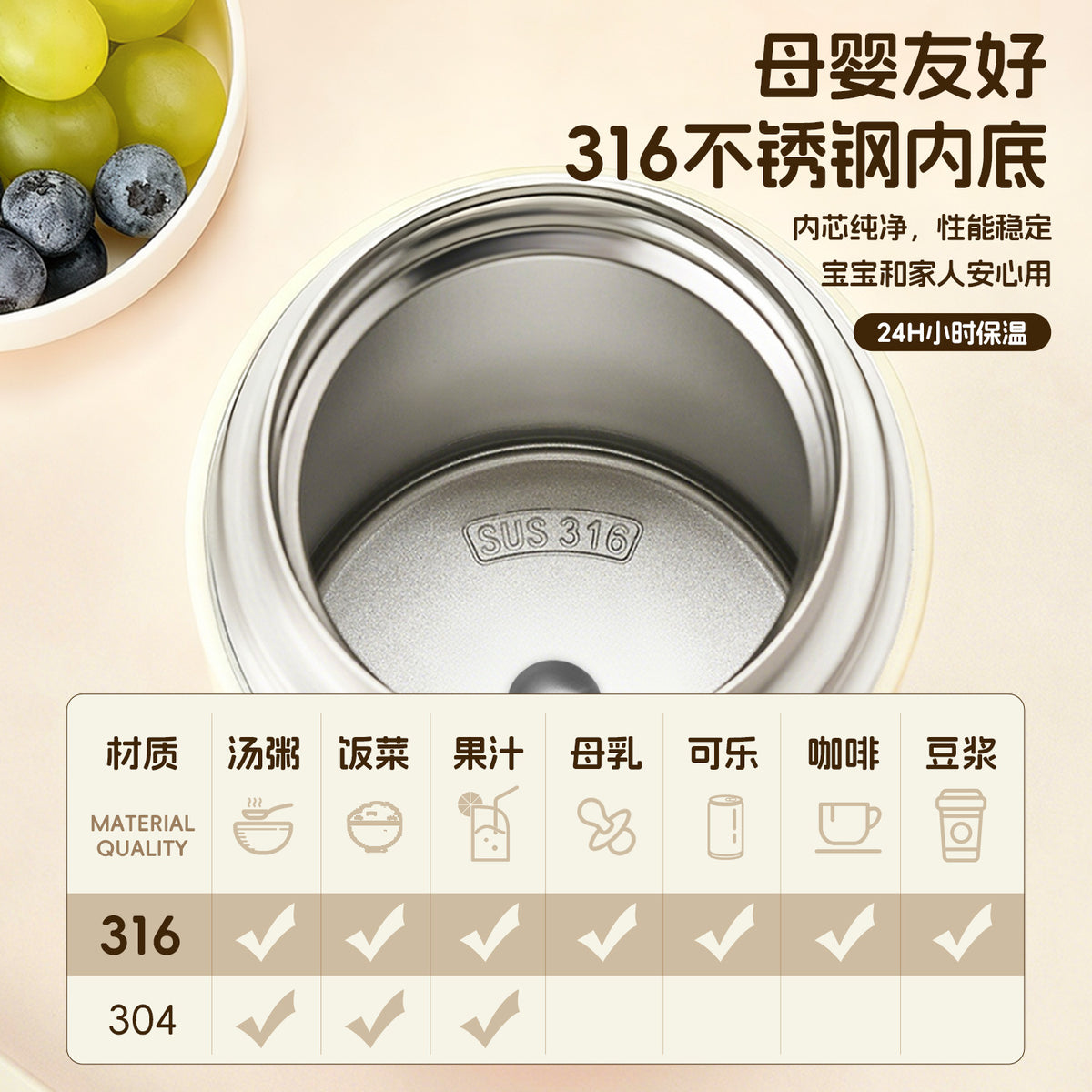 捷安玺高颜值便携焖烧杯不锈钢保温杯办露营上班带饭保温Stylish, Portable Slow-Cooking Cup: Stainless Steel Insulated Cup for Camping, Commuting, and Packing Lunch