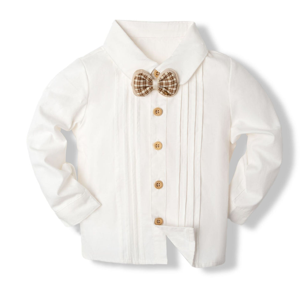 周岁男宝宝绅士礼服套装男童长袖短裤英伦生日背带裤1-Year-Old Boy's Formal Suit Set: Long-Sleeve Shirt and Shorts, British-Style Birthday Overalls
