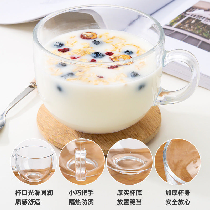 天喜玻璃杯家用水杯ins风咖啡杯简约牛奶杯早餐杯带把手燕麦杯子Glass Cups: Household Drinking Glasses, Coffee Mugs, Minimalist Milk Glasses, Breakfast Cups, Oatmeal Cups with Handles