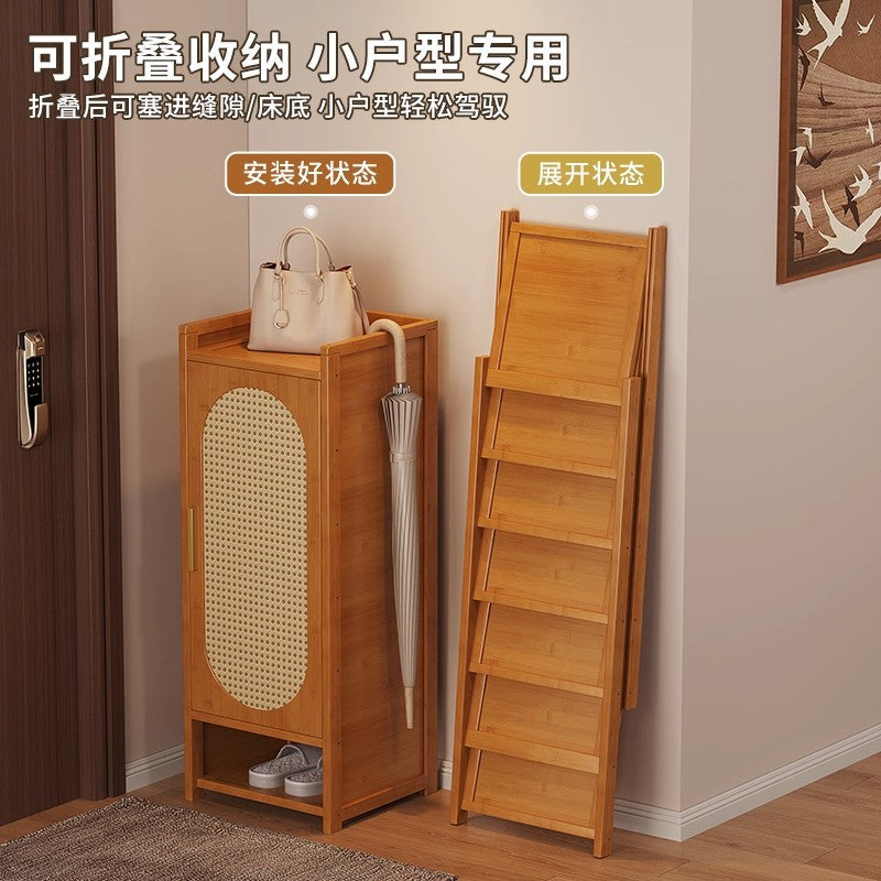 家用门口入户鞋柜小型极窄多层鞋架单门迷你出租房用走廊楼道收纳Small, ultra-slim, multi-tier shoe rack for the home entrance; single-door mini shoe cabinet for rental flats, ideal for hallway and stairwell storage
