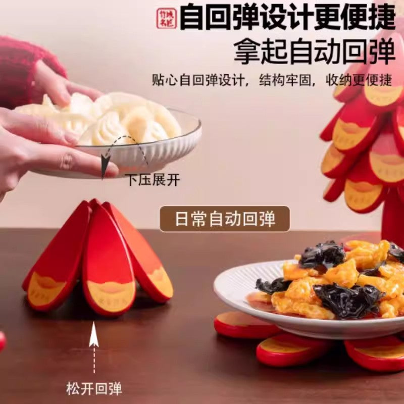 实木杯垫新年喜庆一棵树杯垫家用餐桌防烫锅垫创意可折叠家居摆件Solid Wood Coaster – Festive New Year ‘One Tree’ Coaster for the Dining Table, Heat-Resistant Pot Mat, Creative Foldable Home Decor Item