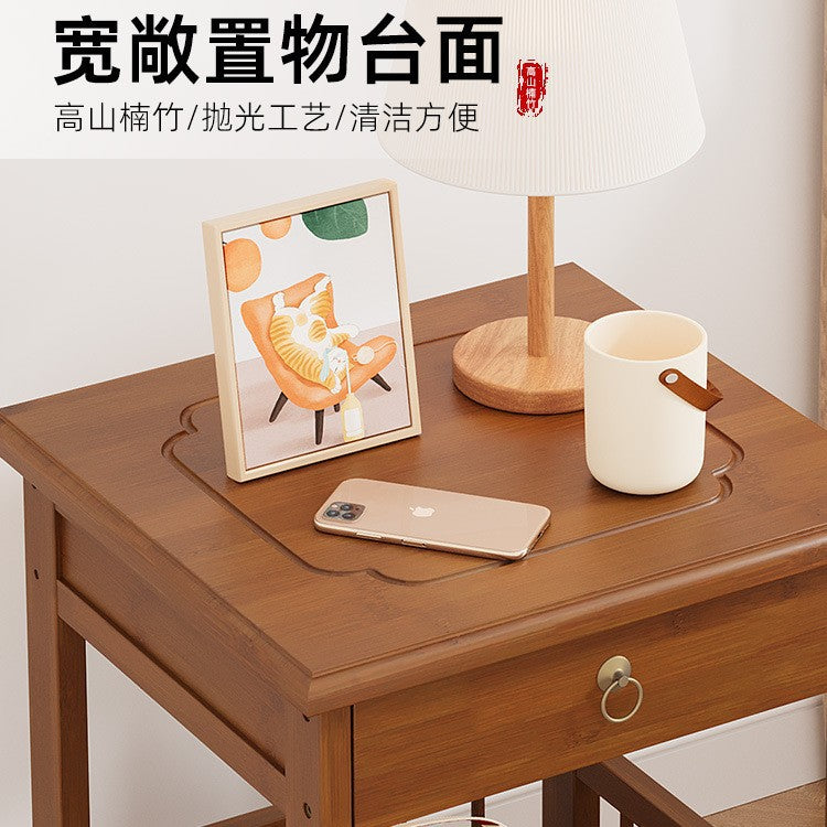 床头柜置物架简约新中式现代家用卧室小型出租屋收纳储物柜带抽屉Bedside Table Shelving Unit – Minimalist New Chinese-Style Modern Home Bedroom Storage Cabinet with Drawers, Suitable for Small Rental Flats