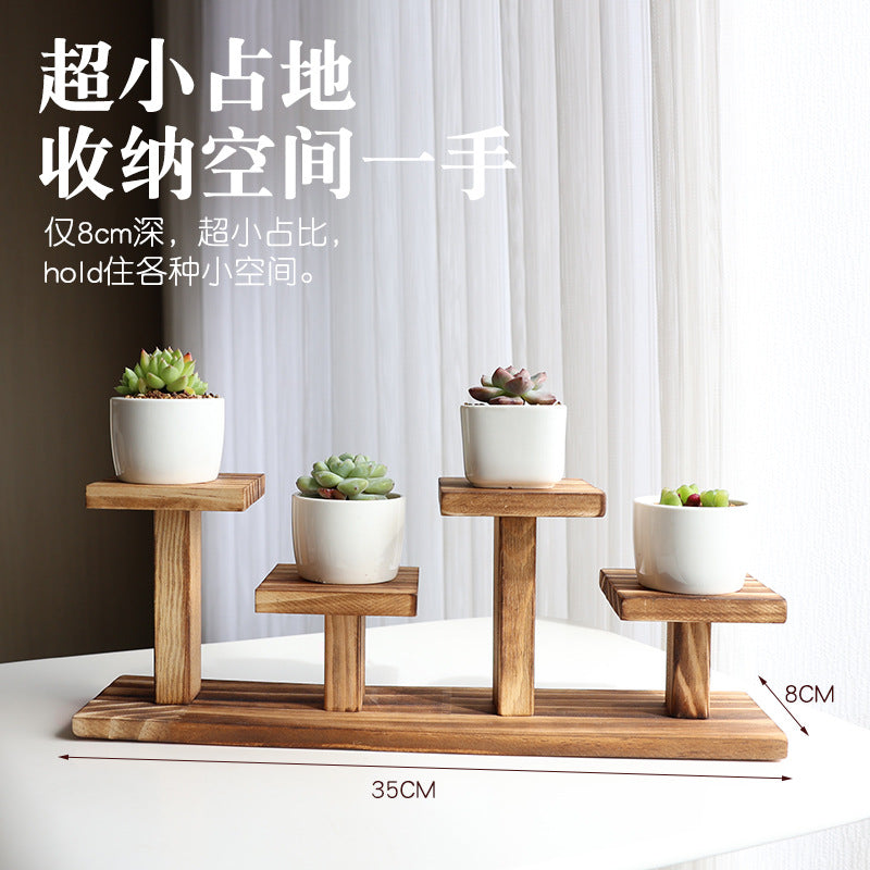 木质小花架置物架阳台客厅手办摆件多层花盆植物花架室内家用多肉Small wooden flower stand and shelving unit for balconies and living rooms; for figurines and ornaments; multi-tiered plant pot rack; indoor home use; suitable for succulents
