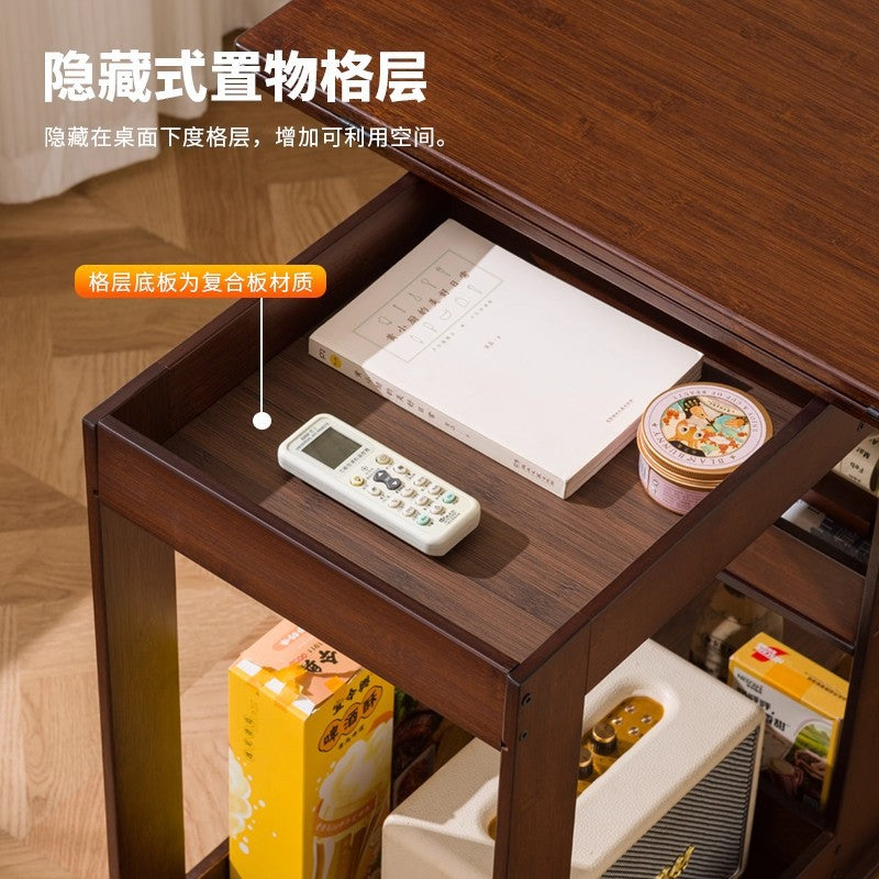 楠竹茶几折叠多功能小桌子小户型客厅边柜家用可移动推车沙发边几Bamboo coffee table, foldable, multifunctional, small table, sideboard for small living rooms, home use, mobile trolley, sofa side table