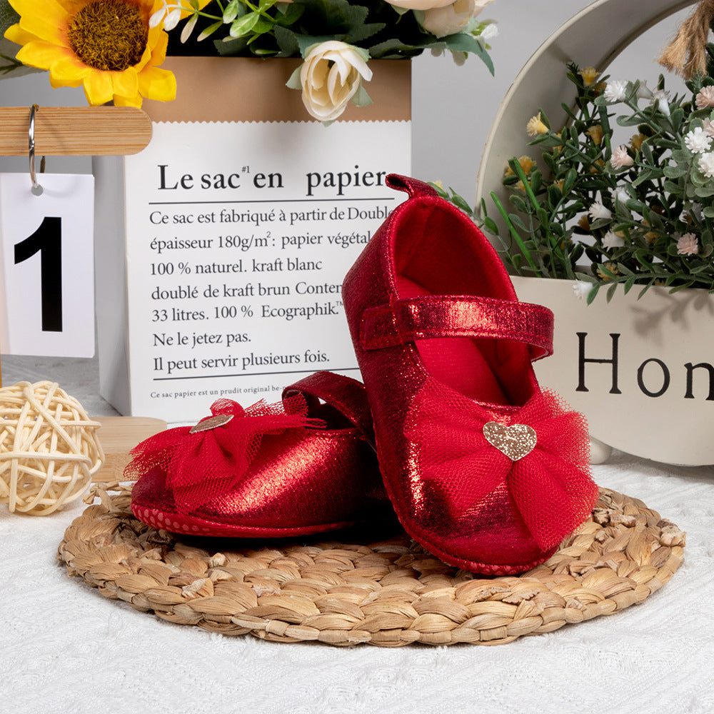 女宝宝鞋公主鞋0-1岁防滑软婴儿学步鞋百日周岁鞋 Baby Girls' Shoes: Princess-Style Shoes, 0–1 Years Old, Non-Slip Soft Baby First Steps Shoes, 100-Day and First Birthday Shoes