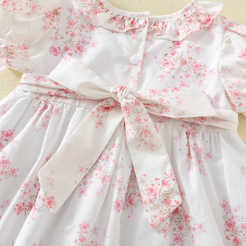 夏季女童手工打揽绣花连衣裙法式重工碎花裙公主裙Summer Handmade Embroidered Dresses for Girls: French-Style Heavy Embroidery Floral Print Princess Dresses