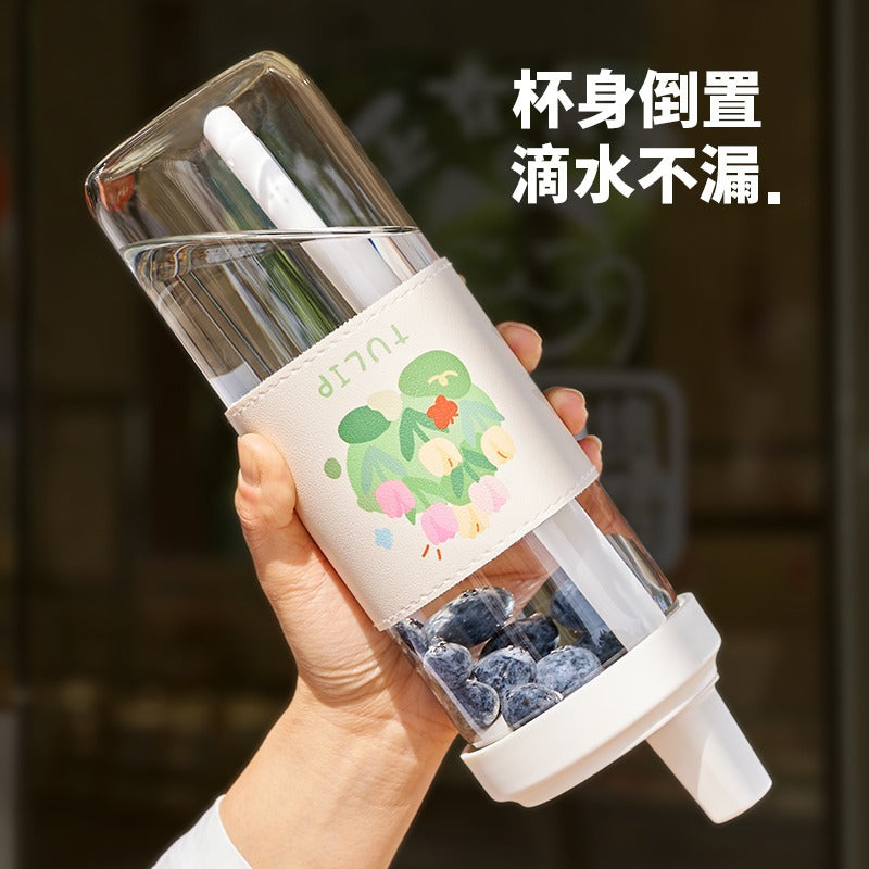 女高颜值杯子家用仙女杯便携牛奶果汁吸管杯大容量网红水杯玻璃杯Women's Mugs, Household Mugs, Portable Milk and Juice Straws Mugs, Large-Capacity Trending Water Mugs, Glass Mugs