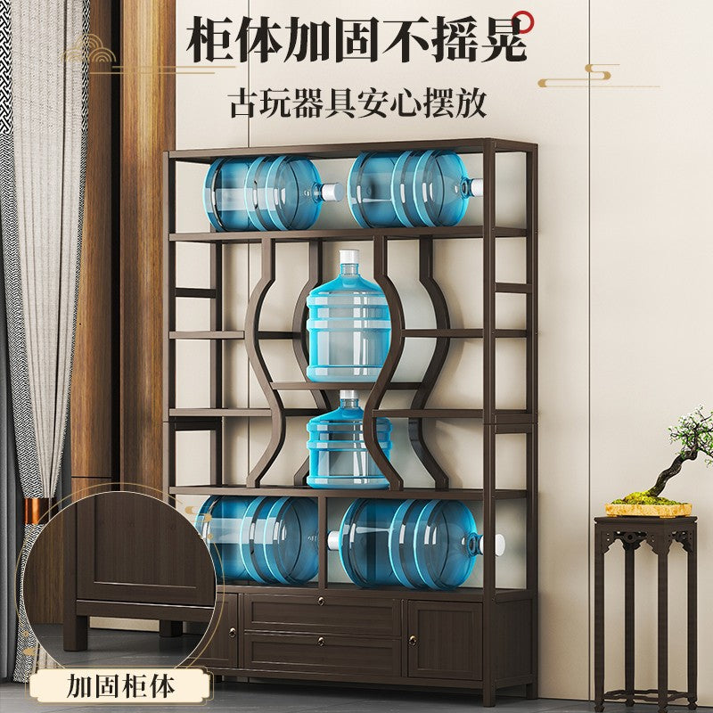 博古架实木新中式茶壶置物架子多宝阁茶具客厅摆件架子茶叶展示柜Solid Wood New Chinese-Style Teapot Display Cabinet, Multi-shelf Cabinet, Tea Set Display Unit, Living Room Ornament Stand, Tea Leaf Display Cabinet