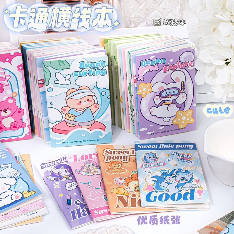 卡通骑马钉横线本软皮本笔记本记事本小本子可爱迷你学生随身账本Cartoon Horse-Printed Ruled Softcover Notebook, Notepad, Small Notebook—Cute Mini Student Pocket Notebook