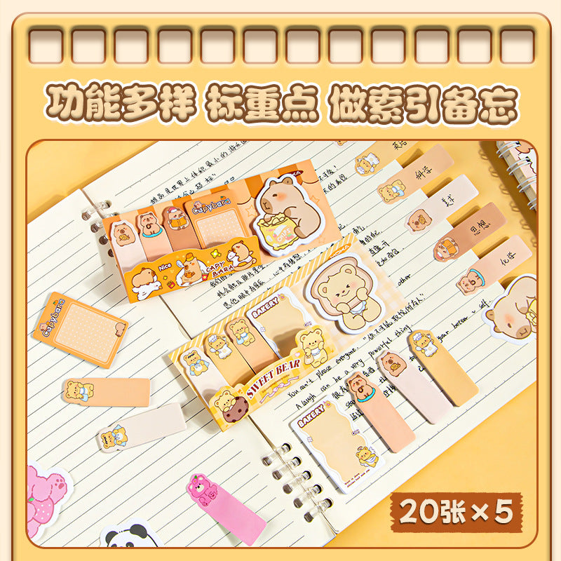 可爱卡通动物便利贴学生随身便携记事便签学习办公用品异形N次贴Cute Cartoon Animal Sticky Notes: Portable Note Pads for Students—Study and Office Supplies, Shaped, Reusable