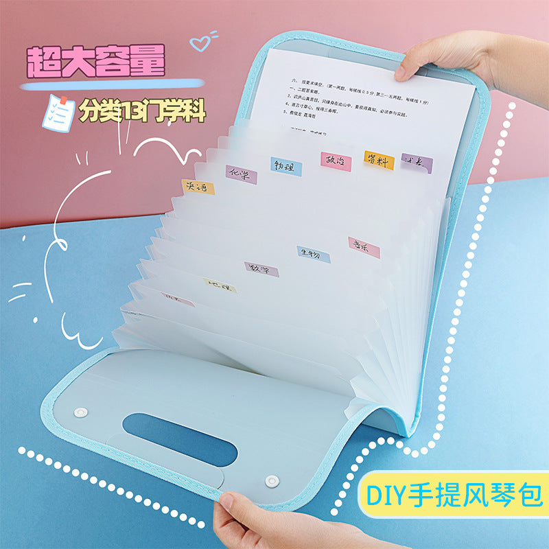 MOKA手提竖式风琴包初中小学生用试卷夹卷子收纳袋整理神器文件袋MOKA Vertical Accordion-Style Tote Bag for Elementary and Middle School Students—Test Paper Holder, Exam Paper Storage Bag, Organization Essential, Document Pouch