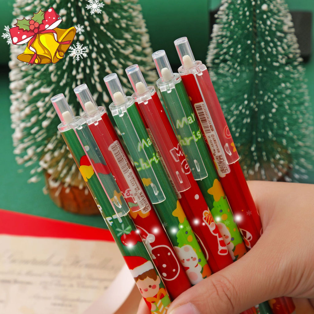 圣诞按动中性笔学生黑笔圣诞节刷题笔礼品儿童礼物文具Christmas Push-Button Ballpoint Pen for Students, Black Ink, Christmas Practice Pen, Gift for Kids, Stationery