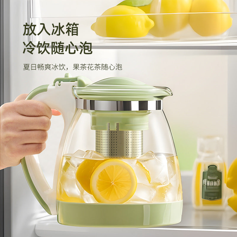 捷安玺家用办公耐热玻璃茶壶大容量冷水壶茶水分离304滤网泡茶壶GIANXI Large-Capacity Heat-Resistant Glass Teapot for Home and Office Use; Cold Water Jug with Tea-Water Separation and 304 Stainless Steel Filter; Tea Brewing Pot