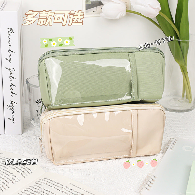 网红多层笔袋学生简约大容量枕头笔袋文具盒ins潮日系可爱少女Trendy Multi-Layer Pencil Case for Students: Simple, Large-Capacity, Pillow-Style Pencil Case, Stationery Case, Cute for Girls