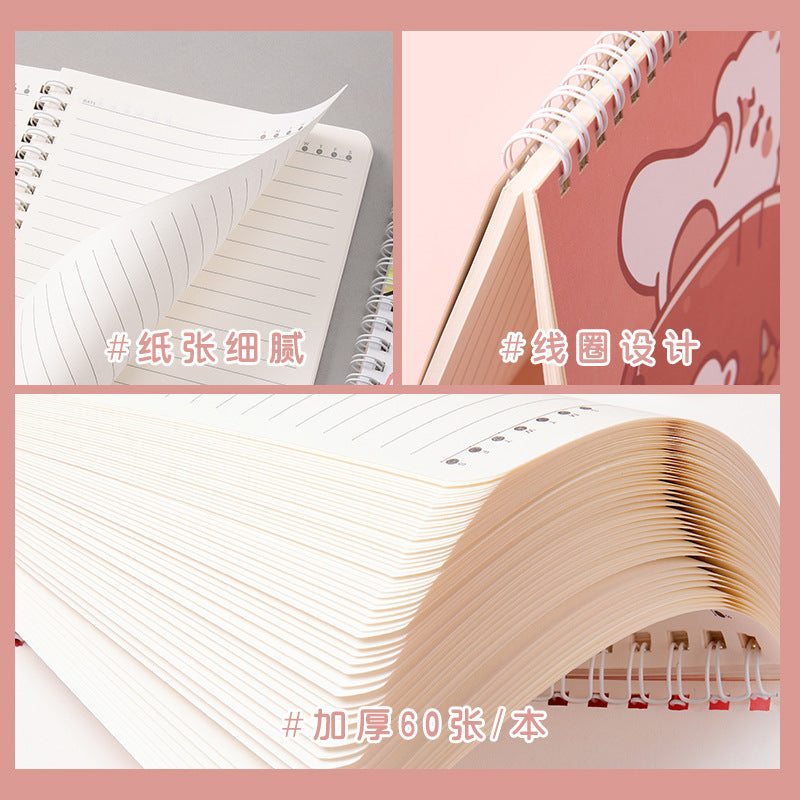卡通线圈本学生日记本记事本 A5创意侧翻线圈笔记本方格手帐Cartoon Spiral-Bound Student Diary & Notebook: A5 Creative Side-Flip Spiral Notebook with Grid Pages