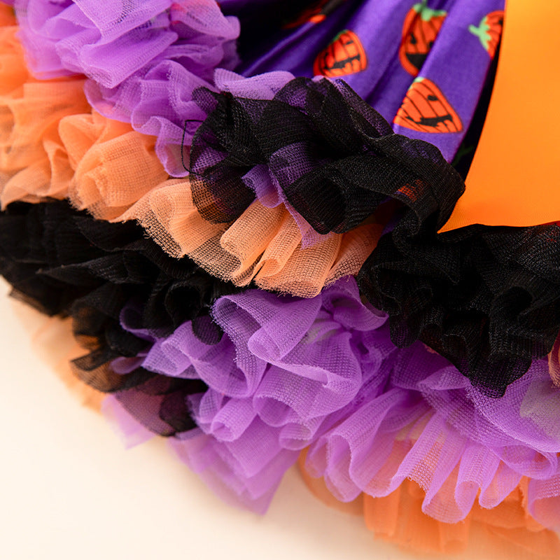 万圣节婴儿服饰女宝宝卡通南瓜长袖哈衣公主裙套装Halloween Baby Outfit for Girls: Cartoon Pumpkin Long-Sleeve Onesie and Princess Dress Set