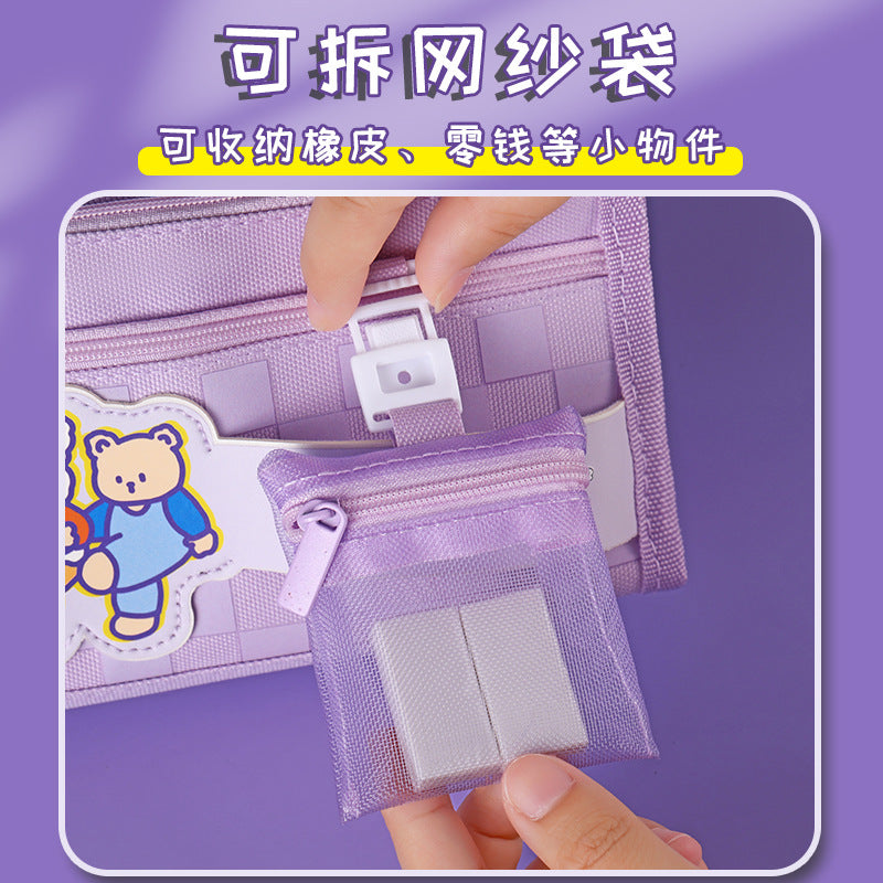 MOKA魔卡文具盒高颜值初中生网红帆布铅笔盒带零钱包创意双仓笔袋MOKA Magic Card Pencil Case: Stylish, Trendy Canvas Pencil Case for Middle School Students with a Coin Pouch—Creative Dual-Compartment Design