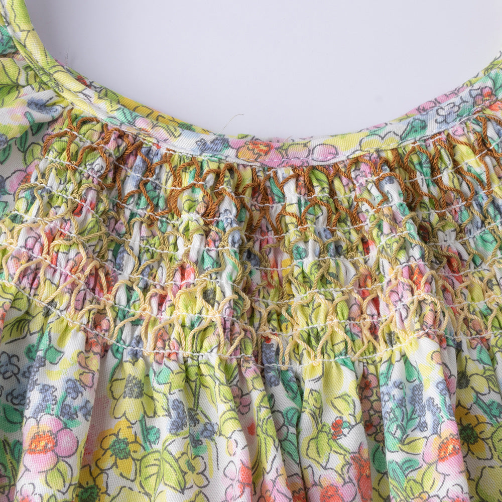 洋气小女孩连衣裙夏季女童碎花打缆裙 Stylish Little Girls' Dress: Summer Floral-Print Cable-Knit Dress for Girls