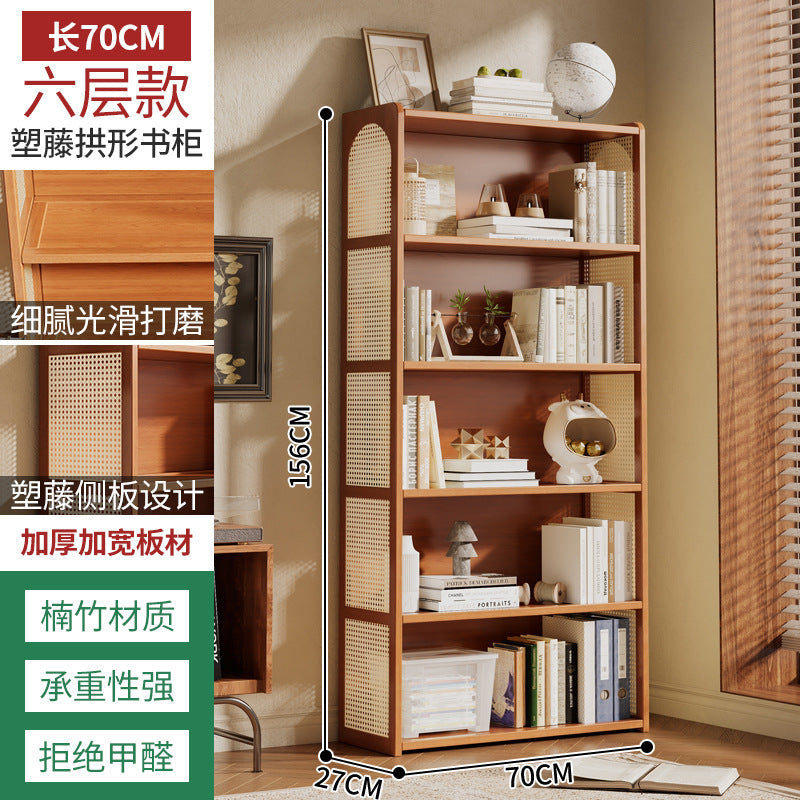 书架落地置物架一体靠墙客厅家用收纳书本储物柜儿童学生简易书柜Floor-standing bookshelf and storage unit in one – wall-mounted living room storage cabinet for books and household items; simple bookcase for children and students