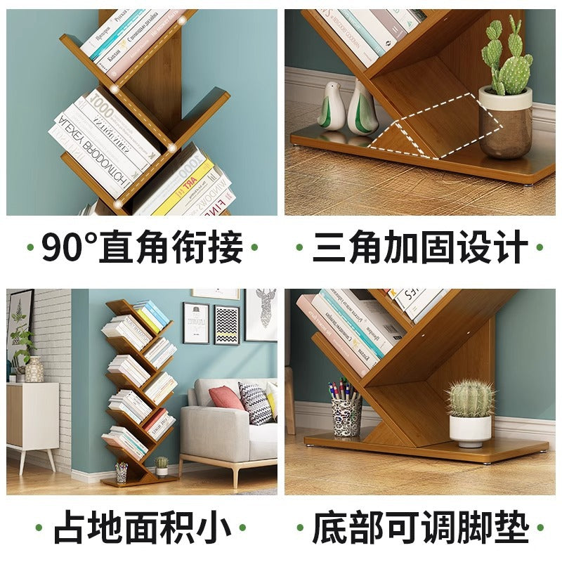 竹庭简易小书架置物架落地多层学生创意树形书柜客厅家用收纳窄架Bamboo Courtyard Simple Small Bookshelf and Storage Unit – Freestanding Multi-tiered Student-Style Creative Tree-shaped Bookcase for the Living Room – Narrow Home Storage Unit