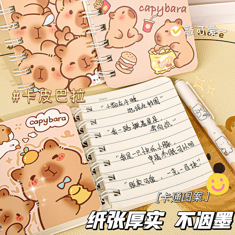 卡皮巴拉线圈本A7记事本加厚笔记本子迷你口袋本横线本可爱日记本 Capybara Spiral-Bound A7 Notebook, Thick Notebook, Mini Pocket Notebook, Lined Notebook, Cute Diary