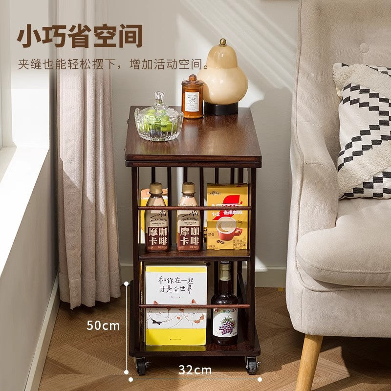 移动小推车中古茶几沙发侧边柜桌子复古小型床头柜带轮零食置物架Mobile trolley, vintage coffee table, sofa sideboard, table, retro small bedside table, snack storage rack on wheels