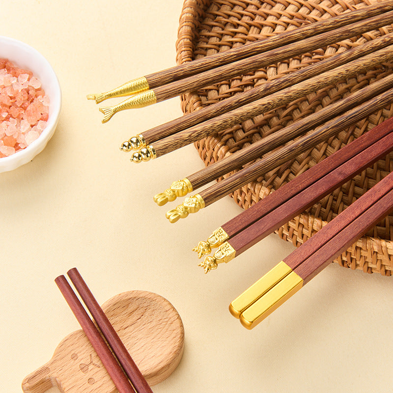 家逸天然实木筷鸡翅木大展鸿兔木筷 KAYI Natural Solid Wood Chopsticks "Great Leap of the Rabbit" Wooden Chopsticks Gift Set(5 Pairs)