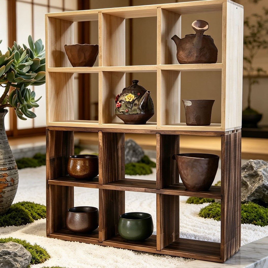 纯实木新中式展示架博古架茶具展示架中古风高档客厅收纳架置物架Solid Wood New Chinese-Style Display Cabinet, Curio Cabinet, Tea Set Display Cabinet – Vintage-Style Luxury Living Room Storage Unit and Shelving Unit