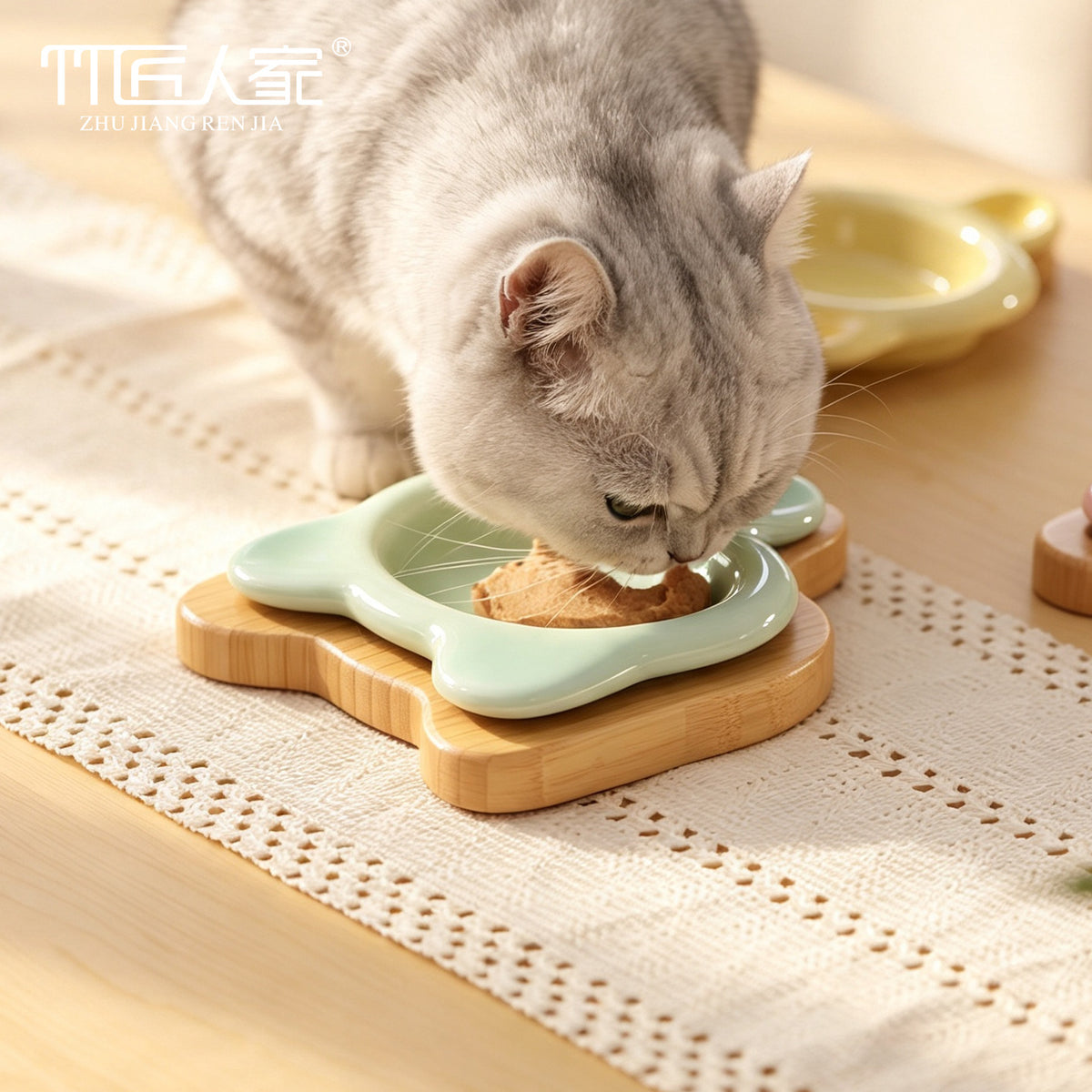 楠竹猫耳碗架多巴胺手柄猫碗高颜值护颈防打翻猫咪食盆幼猫饮水碗Nan Zhu Cat Ear Bowl Stand with Dopamine Handle – Stylish Cat Bowl with Neck Protection and Anti-Tip Design for Kittens and Kitten Water Bowls