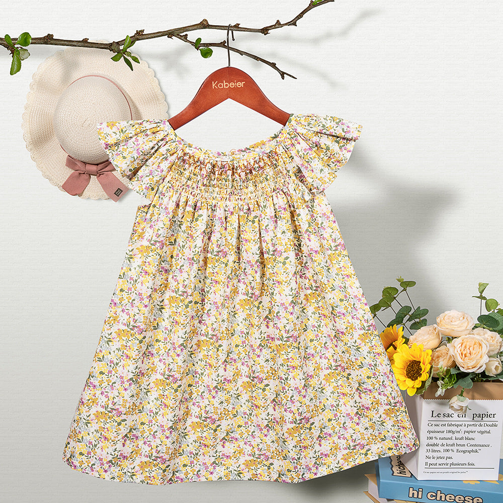 女童连衣裙儿童裙子无袖打缆背心碎花吊带裙小女孩公主裙 Girls' Dresses, Children's Dresses, Sleeveless Cable-Knit Tank Tops, Floral Spaghetti-Strap Dresses, Little Girls' Princess Dresses