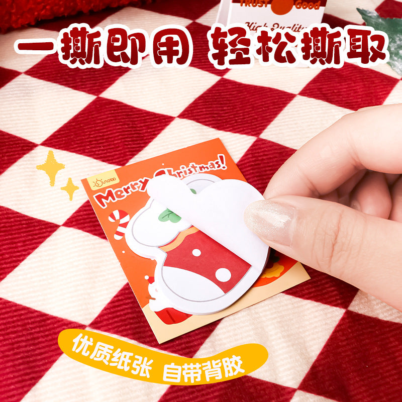 圣诞便利贴异形项果便签纸圣诞老人N次贴粘性学生创意装饰便签本Christmas Sticky Notes: Shaped Fruit-Patterned Sticky Notes, Santa Claus Reusable Sticky Notes, Creative Decorative Sticky Note Pad for Students