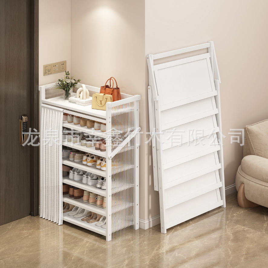 折叠鞋架子一拉就用室内多层免安装收纳架家用门口出租房防尘鞋柜Foldable shoe rack – simply pull out to use. Multi-tier indoor storage rack requiring no assembly. Ideal for home entrances and rented accommodation. Dust-proof shoe cupboard.