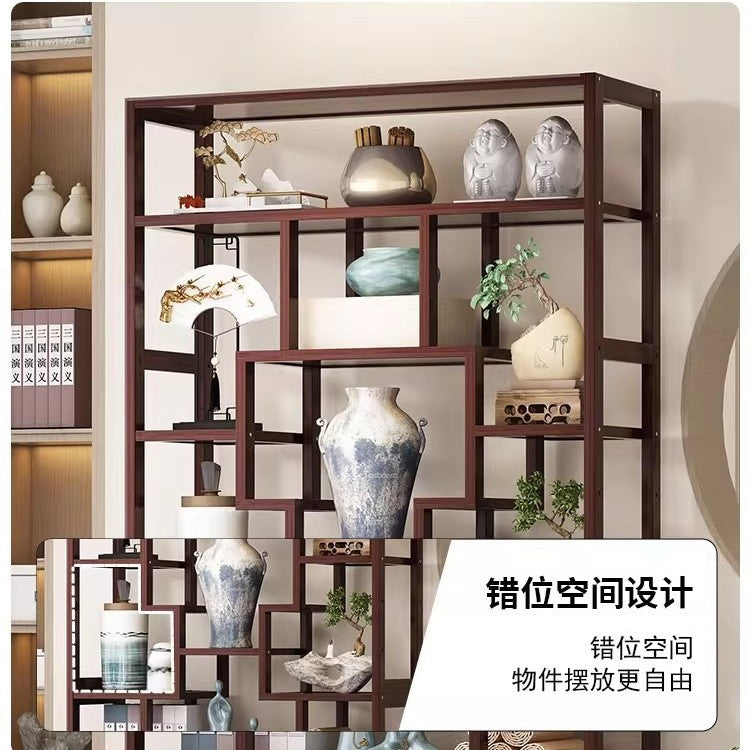 新中式博古架多宝阁 实木置物架客厅隔断展示柜古董摆件架New Chinese-style display cabinet, multi-shelf cabinet; solid wood shelving unit, living room room divider, display cabinet, antique ornament stand