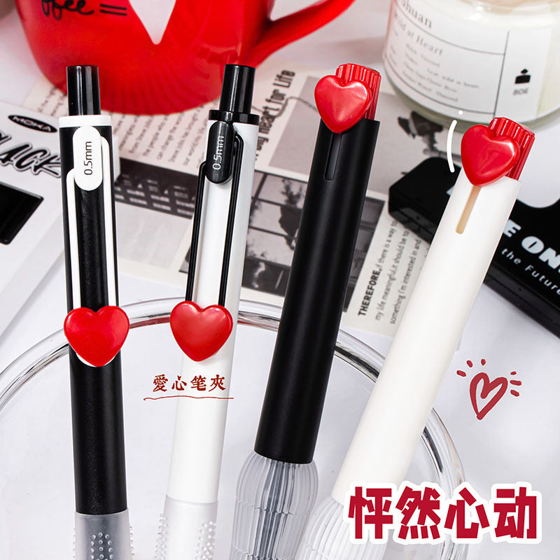 爱心系列速干顺滑按动中性笔学生可爱少女黑色水笔办公文具“Love” Series Quick-Drying, Smooth-Writing Push-Button Gel Pen for Students—Cute and Girly Black Gel Pen for Office and School Use