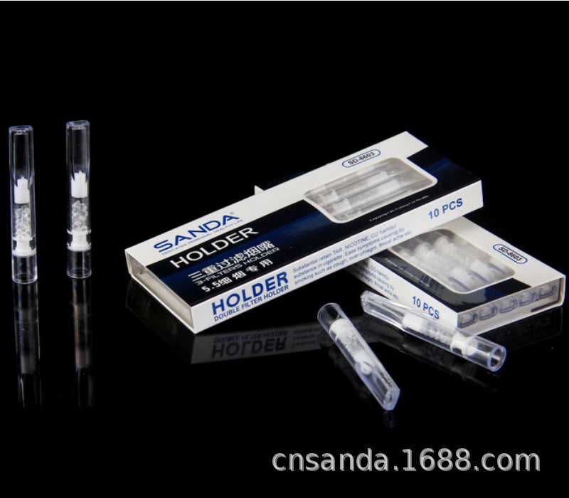 一次性棉芯滤珠三重过滤烟嘴5.5细烟专用10支装抛弃型SD-8603Disposable cotton-core filter bead triple-filtration cigarette filter, specifically for 5.5 slim cigarettes, pack of 10, disposable, SD-8603