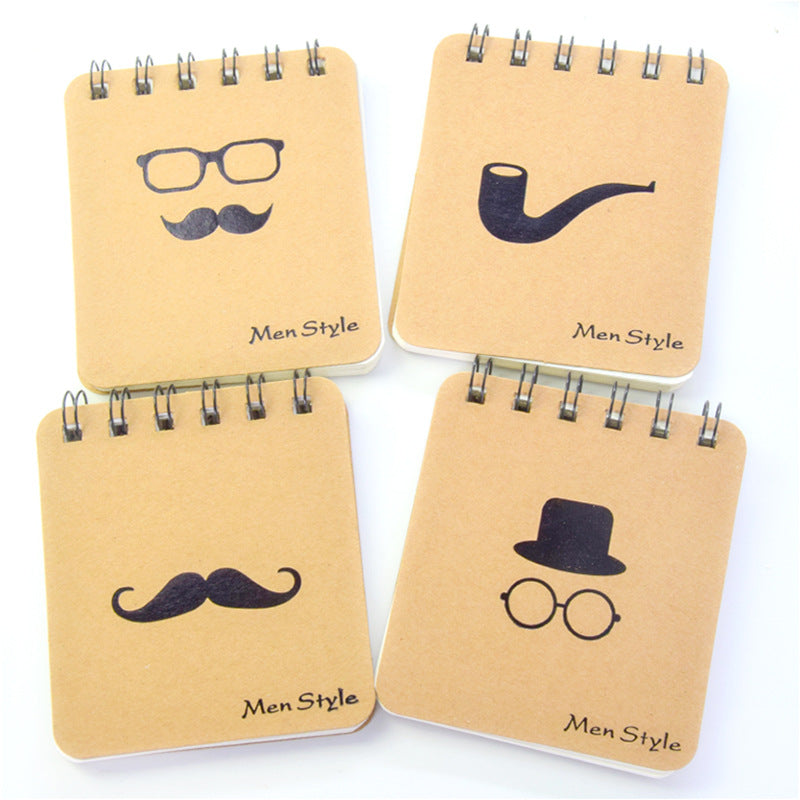 创意韩国文具黑色烫金胡子线圈本笔记涂鸦记事便签小本子Creative Stationery: Black Hot-Stamped Mustache Spiral-Bound Notebook for Sketching, Notes, and Sticky Notes