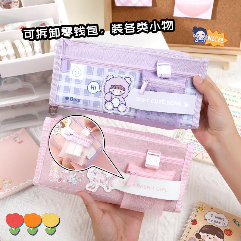 MOKA魔卡大容量笔袋学生文具盒铅笔盒零钱包网红少女心儿童礼物MOKA Large-Capacity Pencil Case, Student Stationery Set, Pencil Case, Coin Purse—Trendy, Girly, Perfect Gift for Kids