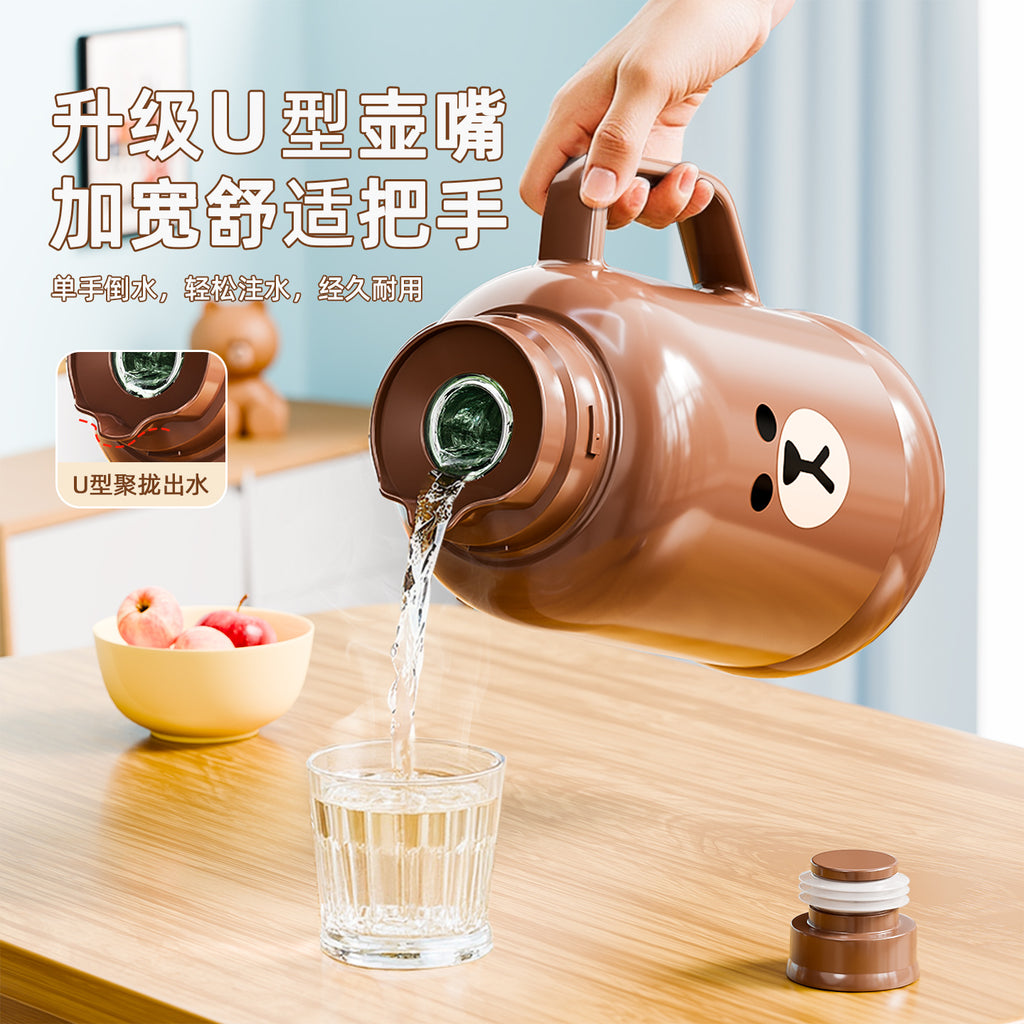 捷安玺热水瓶LINEFRIENDS联名保温壶布朗熊玻璃内胆学生暖水壶LINEFRIENDS Collaboration Thermos: Brown Bear Glass-Lined Student Thermos