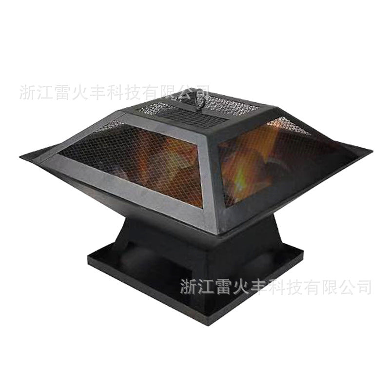 厂家围炉煮茶方形火盆烧烤炉户外便携火炉烤火盆烧烤架取暖火炉Manufacturer’s square fire basin for boiling tea, barbecue grill, portable outdoor stove, heating fire basin, barbecue rack and heater