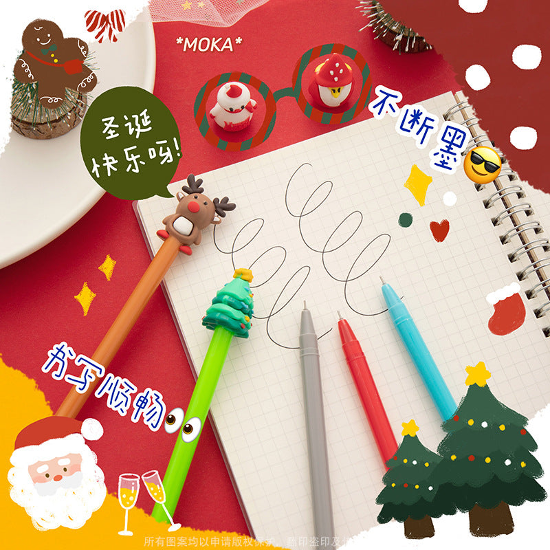 MOKA圣诞笔卡通中性笔ins韩系黑笔学生可爱超萌高颜值刷题笔MOKA Christmas Pen: Cartoon-Gel Ink Pen—Cute, Adorable, and Stylish Study Pen for Students